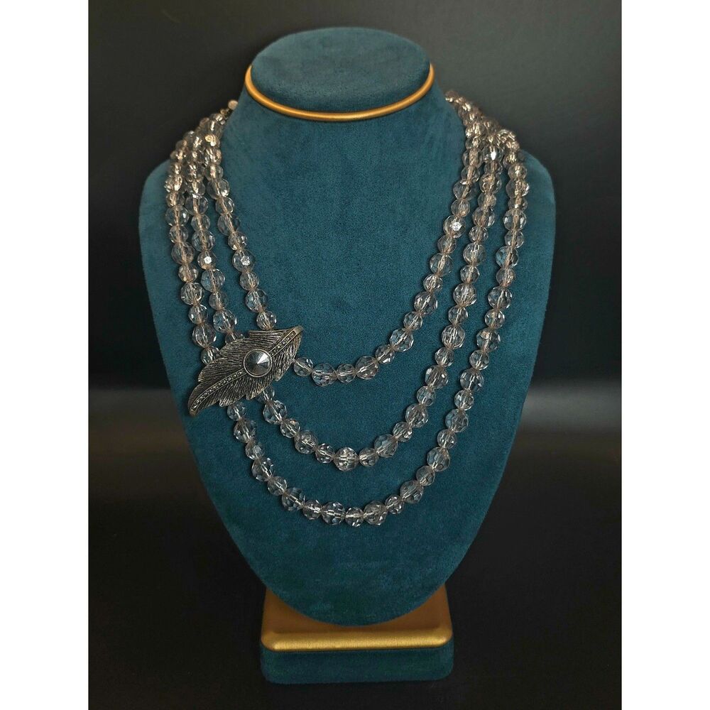 Y2K "mark." by Avon Multi-Strand Clear Crystal & Feather Statement Necklace